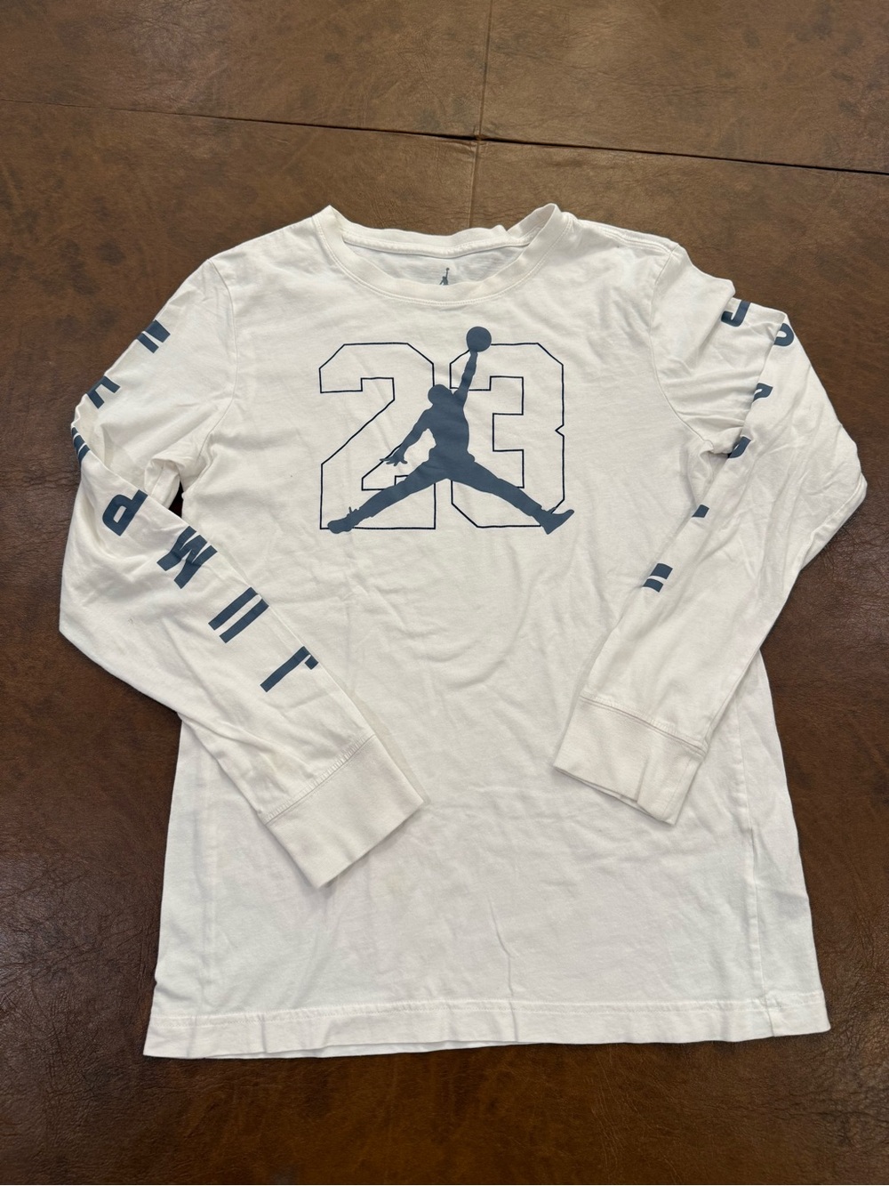 Jordan White Long-Sleeve Tee with Navy 23 & Jumpman Size Youth XL